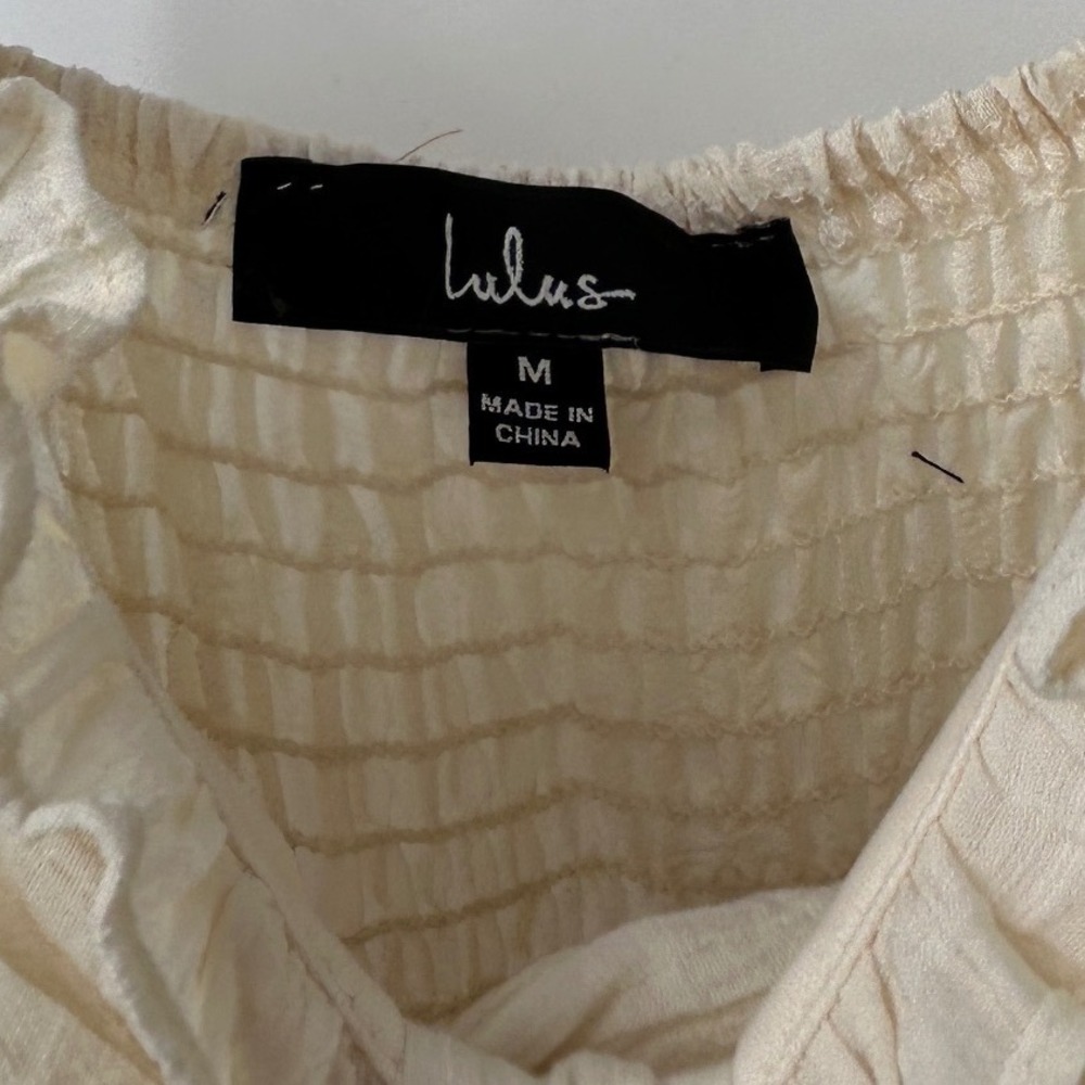 Lulus Cream Tiered Cutout Maxi Dress Smocked Back Tie Front Sleeveless Medium - Picture 3 of 7